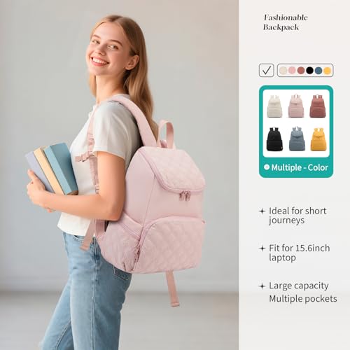 NOL Natural Organic Lifestyle Women's Quilted Puffer Backpack, Large Waterproof Lightweight Puffy Bookbag, Carry on Daypack for Travel, Work (Pink) - color: Pink