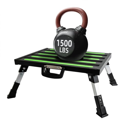 19”×14.5” Large RV Steps with Glow in The Dark Tapes Adjustable RV Step Stool Aluminum RV Step Supports Up to 1500 lbs - color: Black Large