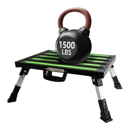 19”×14.5” Large RV Steps with Glow in The Dark Tapes Adjustable RV Step Stool Aluminum RV Step Supports Up to 1500 lbs - color: Black Large