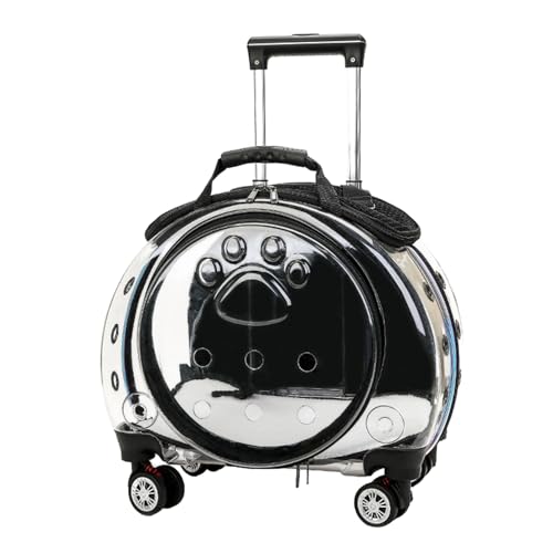 Cat Stroller, Clear Cat Carrier with Ventilation Holes, Silent Wheels, Convenient Portable Cats Dogs Backpack for Travel, Suitable for Cat Within 5kg, Dog Within 4kg Black - color: Black