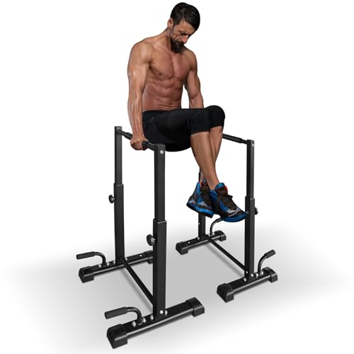 Adjustable Height Dip Bar Station, Heavy Duty Dip Station for Home Gym,Multi-function Dip Station Pull Up Bar Full Body Strength Training Workout Fitness Equipment for Tricep Dips - color: Dip Bar Station Set
