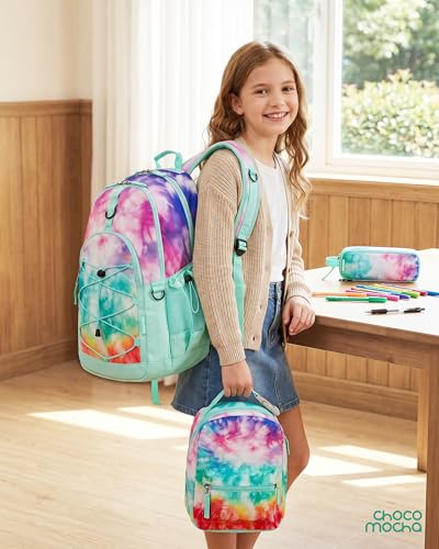 Choco Mocha Girls School Backpack with Lunch Box, Daisy Blue Backpack Set for Teen Girls 18 Inch Backpacks, 3 Pcs - color: Daisy-blue