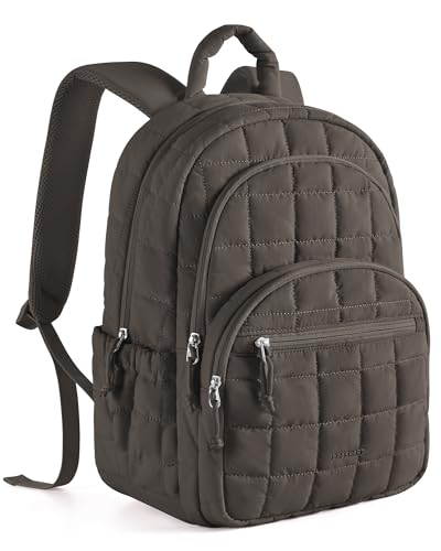 BAGSMART College Laptop Backpack, Travel Backpack for Women, Quilted Casual Daypack, Water-Resistant Bookbag for 15.6 Inch Laptop, Dim Gray - color: Dim Gray, size: Standard 15.6 Inch