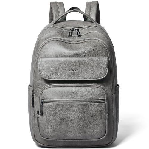 Leresas Backpack Purse for Women Mens for Work Travel Back Pack Purses Vegan Leather Back Pack Fashion Laptop Computer Bag Dark Grey - color: Dark Grey