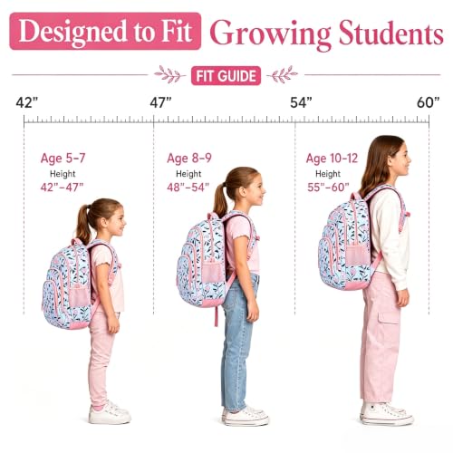 MYGOO Girls School Backpack Archibald Berry Pink Bookbag for Elementary Middle School Ages 5-12, 17 inch Large Capacity 24L Kids Student Travel Bags - color: Archibald Berry Pink