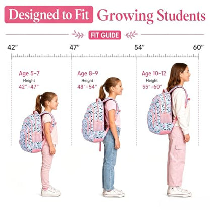 MYGOO Girls School Backpack Archibald Berry Pink Bookbag for Elementary Middle School Ages 5-12, 17 inch Large Capacity 24L Kids Student Travel Bags - color: Archibald Berry Pink