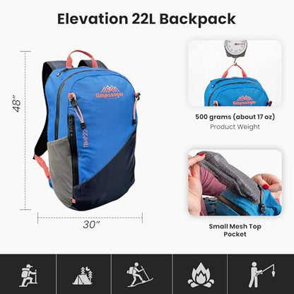 Timpanogos Elevation 22L Hiking Backpack, Lightweight Daypack for Men & Women made with Water-Resistant Ripstop Nylon, Hydration Compatible comes with Ergonomic Straps for Camping and Travel (Timp) - color: Timp