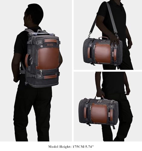 WITZMAN Travel Backpack for Men Women Carry on Luggage Backpack Canvas Rucksack Duffel bag with Shoe Compartment（A2020 black） - color: 18.5 Inch Black