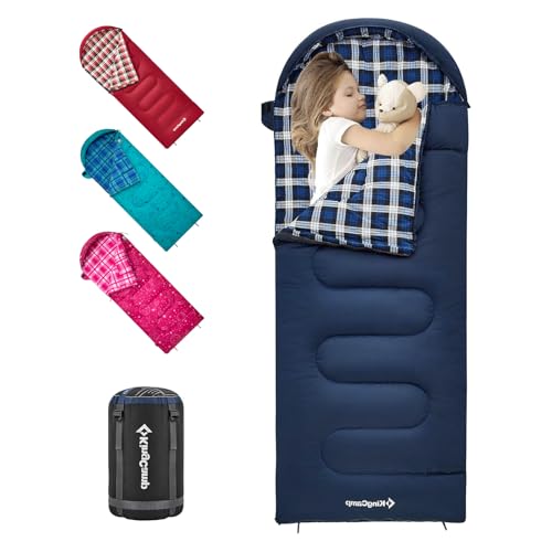 KingCamp 45°F Kids Sleeping Bag, Lightweight Waterproof & Compact Flannel Sleeping Bags Cold Weather & Warm Youth Essentials Gear Accessories for Camping, Fits 10-12 Children up to 4'7"-5'5" Tall - color: 8.6°F ~44.6°F Navy Right