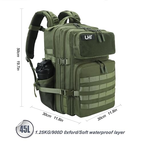 LHI Military Tactical Backpack for Men and Women 45L Army 3 Days Assault Pack Bag Large Rucksack with Molle System - Green - color: 3.2 Green