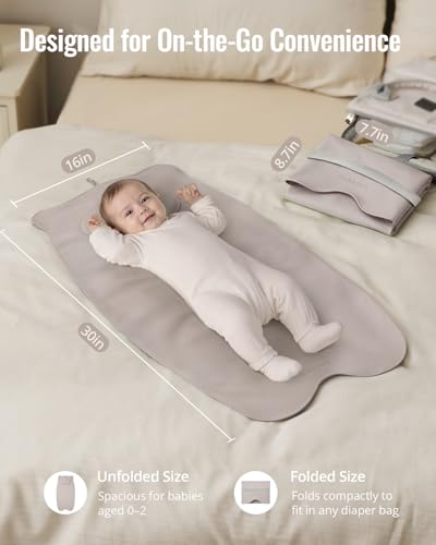 Blissful Diary Vegan Leather Portable Changing Pad, Wipeable, Waterproof Diaper Changing Mat, Newborn Shower Gifts, with Built-in Padding, Taupe - color: Taupe-with Cusion