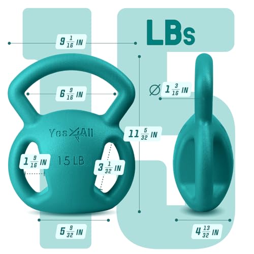 Yes4All Kettlebell, Strength Training Kettlebells for Women, Wide Multi-grip Textured Handle for Home Gym Exercises & Full Body Workout, Single 5–25 lb & Set of 10-15 lb - color: C. 15LB - Green, style: A. Single