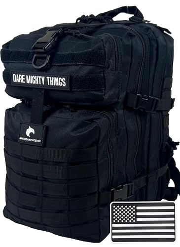 AMERICANPHOENIX 45L Elite Tactical Backpack | 3X Stronger Work & Military Backpack | Water Resistant and Heavy Duty | 3 Day MOLLE Bug Out Bag (Carbon Black) - color: Carbon Black