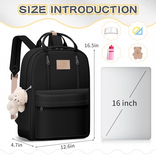 GAXOS Cute Backpack for School Aesthetic Backpack Purse for Women Girls Black Book Bag Korea Style Bookbag - color: Black