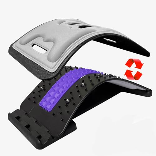 Back Stretcher with Lumbar Support for Back Pain Relief - Dual-Sided 3-Level Adjustable Spinal Decompression lumbar board (Purple) - color: Purple