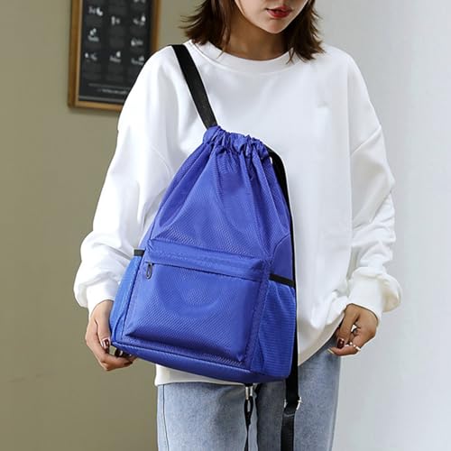 Drawstring Backpack Bag, Waterproof Draw String Back Sack with Zipper Pocket, Gym Drawstring Backpack Swimming Bag for Men Women, Pack of 1, Navy Blue, Deep Blue - color: Navy Blue, style: Backpack C