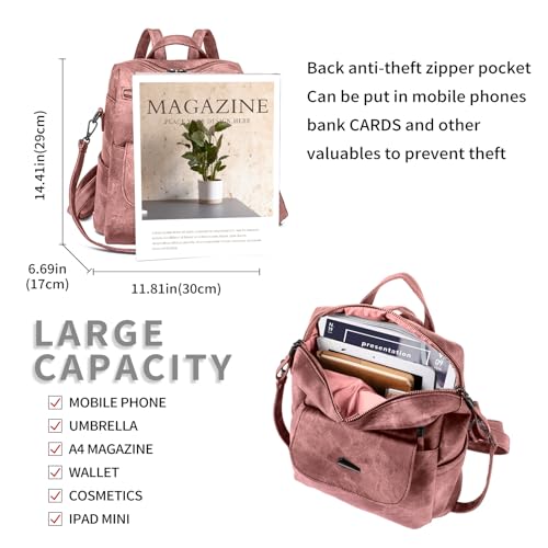 Backpack Purse for Women, PU Leather Back pack, Fashion Anti Theft Backpack, Multipurpose Lightweight Waterproof Purse Shoulder Bag Handbag, Pink - color: Pink