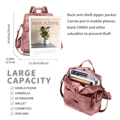 Backpack Purse for Women, PU Leather Back pack, Fashion Anti Theft Backpack, Multipurpose Lightweight Waterproof Purse Shoulder Bag Handbag, Pink - color: Pink