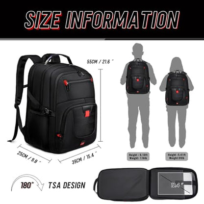 Z-MGKISS 18.4 Large Travel Backpack, USB Computer Bagpack Fits 18.4 Inch Laptop, Business Backpack for Men, TSA Flight Approved, Laptop Backpacks, Black - color: Black