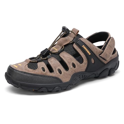 SAGUARO Men's Sport Sandals Adjustable Strap Closed Toe Outdoor Hiking Sandal Beach Water Shoes - color: Brown, size: 9.5 Women/7.5 Men