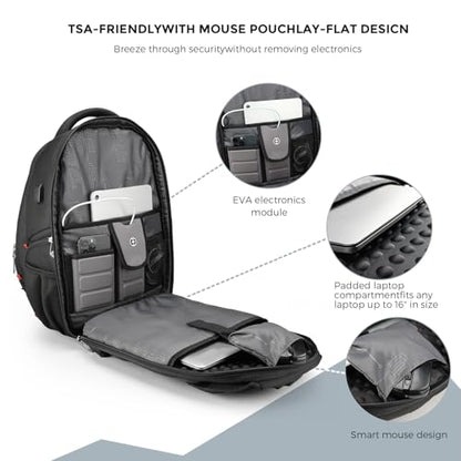 Swissdigital Design Men's Laptop Backpack for Women，Large Capacity Business Travel Backpack Black/Blue | J14-12 - color: Black/Blue