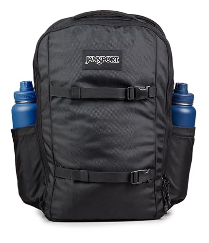 JanSport Venture Pack – Travel Pack With Large Main Compartment with Compression Straps, Dual Water Bottle Pockets, Padded Hip Belt & Luggage Trolley Pass-Through, Black - color: Black, style: Venture Pack