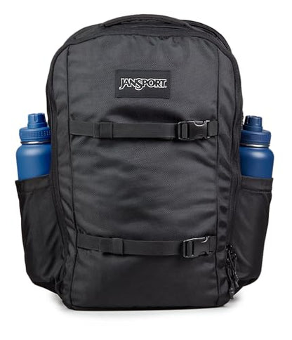 JanSport Venture Pack – Travel Pack With Large Main Compartment with Compression Straps, Dual Water Bottle Pockets, Padded Hip Belt & Luggage Trolley Pass-Through, Black - color: Black, style: Venture Pack