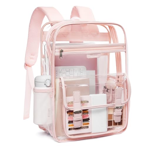 Telena Clear Backpack with Multi-pockets, Heavy Duty TPU Transparent Bag with Reinforced Straps, Large See Through Bookbag for College, Work - Pink - color: 2-pink