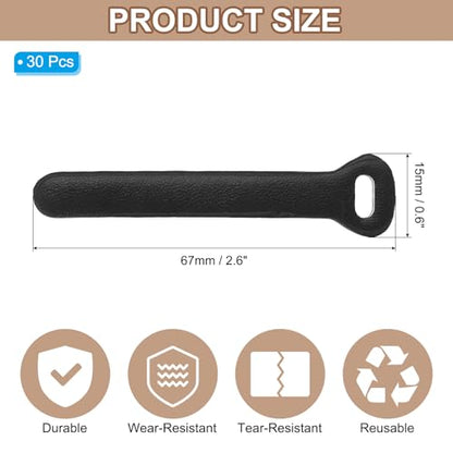 PATIKIL 30Pcs Leather Zipper Pull, 2.6" Replacement Zipper Puller Extender Backpack Luggage Sliders for Handbags Suitcases Bags Wallets Jackets Coats Pull Tabs, Bright Black - color: Bright Black