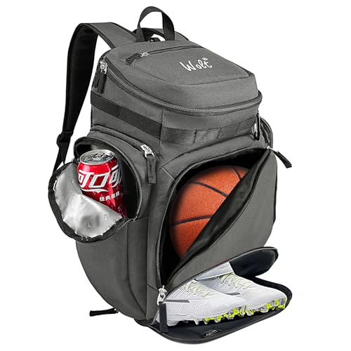 WOLT Basketball Bag Backpack with Separate Ball Compartment and Shoes Pocket, Gym Bags for Men, Large Sports Bag for Basketball, Soccer, Volleyball, Baseball - color: Lightgrey