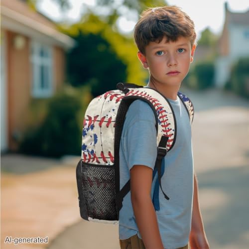 3PCS Backpack for Boys Girls Teens, USA Flag Baseball 3 in 1 Lightweight School Bag 17 Inch School Backpack with Lunch Box Pencil Case for Middle High Students - color: Usa Flag Baseball