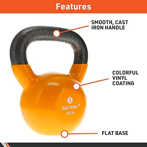 Body Sport Cast Iron Vinyl Coated Kettlebells – Kettlebell for Weight Lifting – Strength Training Kettlebell – Professional Fitness for Gym & At Home - style: 40-pound