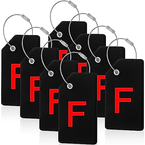 8 Pcs Initial Letter A-Z Luggage Tags Silicone Suitcase Instrument Tag with Name Card and Stainless Steel Loop(Letter F,Red, Black) - size: Letter F, style: Red, Black