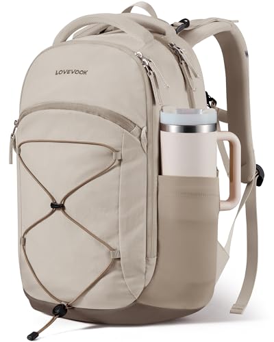LOVEVOOK Everyday Laptop Backpack for Women Men With Tumbler Holder,15.6inch Classic Travel Work College Teacher Carryon Backpack Purse,Waterproof Computer laptop Bag Hiking Backpack,Light khaki-Brown - color: Light Khaki - Brown - Dark Khaki, size: 15.6