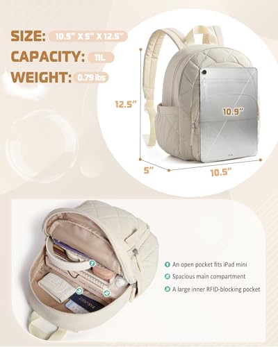 Smasrob Women Mini Backpack with RFID Blocking Pocket, Small Puffer Backpack Purse, Lightweight Quilted Backpack for Work, College or Travel, Beige - color: Beige