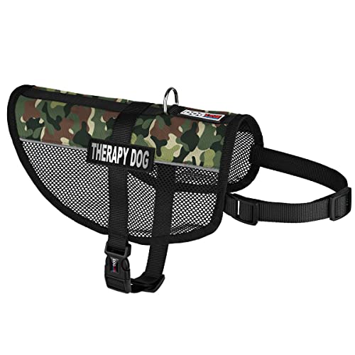 Dogline MaxAire Vest Therapy Dog Removable Patch Adjustable Harness Reflective for Puppies Small Medium and Large Dogs 13 by 16 Inch Girth Green Camo - color: Green Camo, size: Girth 13 by 16"
