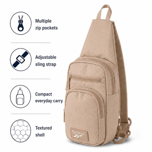 Reebok Unisex Crossbody Bag - Convertible Compact Durable Cross Body Bag for Women and Men - Gym and Travel Essentials, Size One Size, Cosmos Latte - color: Cosmos Latte