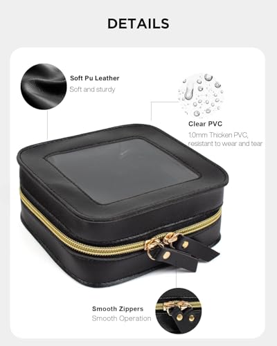 2 Pcs Clear Makup Bag Set, Clear Cosmetic Bags with Zipper Waterproof Small Travel Cosmetic Case Cute Make Up Pouch Mini Car Essentials for Women Travel Car Organizer - color: Mini+Large Black