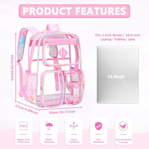 PIG PIG GIRL Clear Backpack for School,Heavy Duty PVC Transparent Bookbag for Girls Stadium Approved See Through Backpack - color: 10-pink Tie-dye