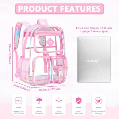 PIG PIG GIRL Clear Backpack for School,Heavy Duty PVC Transparent Bookbag for Girls Stadium Approved See Through Backpack - color: 10-pink Tie-dye