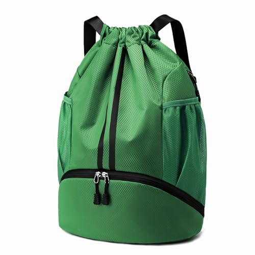 Hoedia Sports Drawstring Backpack - String Swim Gym Bag with Shoes Compartment and Wet Proof Pocket for Women/Men (Dark Green) - color: Dark Green, size: Large