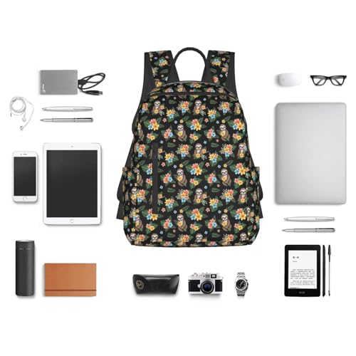 Laptop Backpack Sloth Flowers, Cushioned Back Panel, Front Zip, for Daily Commute & Outdoors - color: Picture (229)