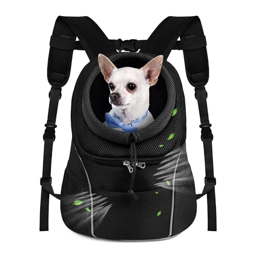 WOYYHO Pet Dog Carrier Backpack Small Dog Front Backpack Ventilated Dog Carrier Back Pack with Storage Pockets, Adjustable Straps & Safety Belt for Travel Hiking Outdoor (Size M: 5-9 lbs, All Black) - color: 2-Solid Black