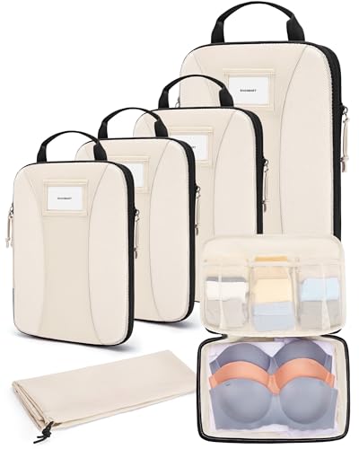 BAGSMART Compression Packing Cubes, 6 PCS Packing Cubes for Suitcases, Travel Bags Organizer for Luggage, Lightweight Packing Cube for Travel Essentials - color: Beige, size: 6 Set