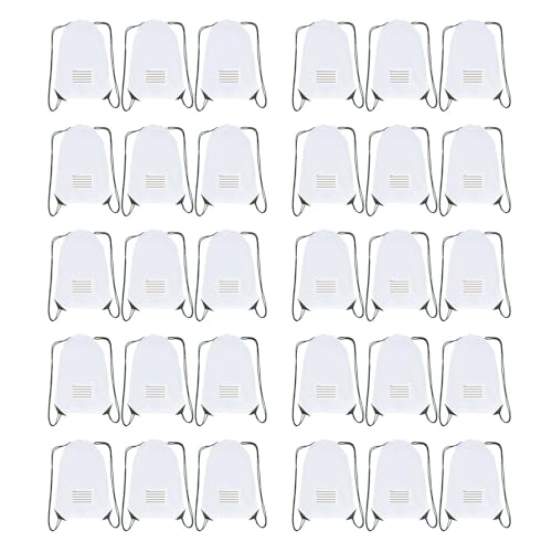 Drawstring Backpack Bulk 30 Packs Draw String Bags for Gym Sports Trip Pedestrianism Cinch Sack DIY for Women Men with Memo Card (white) - color: White