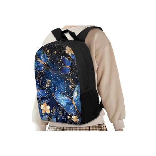 Blue Butterfly 17 Inch Backpack Set with Lunch Bag, Pencil Case, Water Bottle Holder for Girls, Children, School Supplies - color: Blue Butterfly