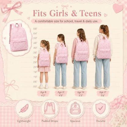 LEDAOU Backpack for Girls School Bag Kids Bookbag Teen Backpack Set Daypack with Lunch Bag and Pencil Case | Kids - color: A-bow Tie Pink