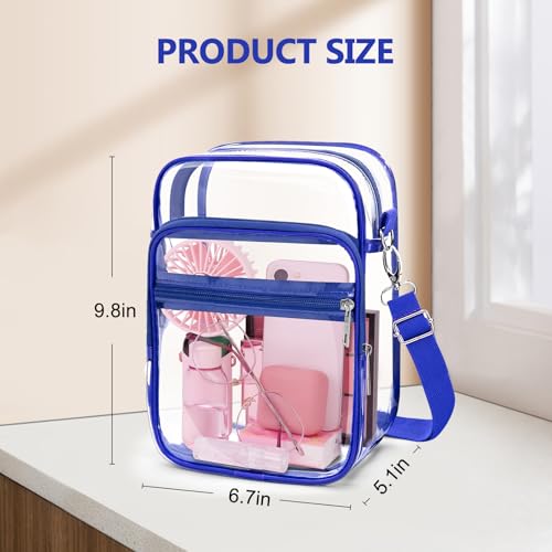 Blvornl Clear Crossbody Bag with Adjustable Shoulder Strap, Stadium Approved PVC Purse Bag, Messenger Bag - color: Blue, size: Large