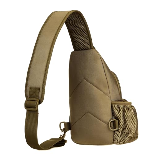 ZHIERNA Tactical Crossbody Bag for Men with Water Bottle Holder, MOLLE EDC Shoulder Sling Chest Bags with USB Charging Port for Travel Walk(Brown) - color: Brown