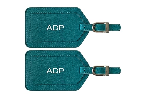 Personalized Monogrammed Leather Luggage Tags - 2 Pack - color: Teal